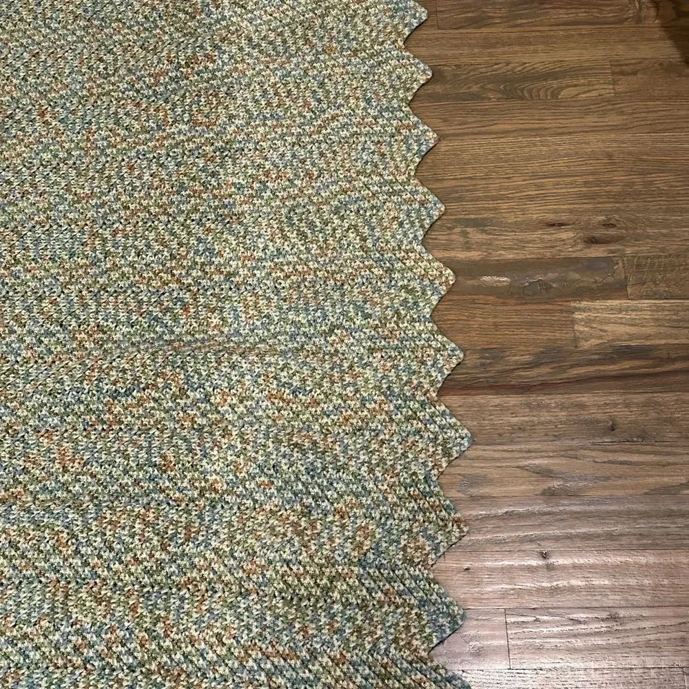 Afghan handmade Throw Blanket earth colors green tan cream  41 x 57 grannycore